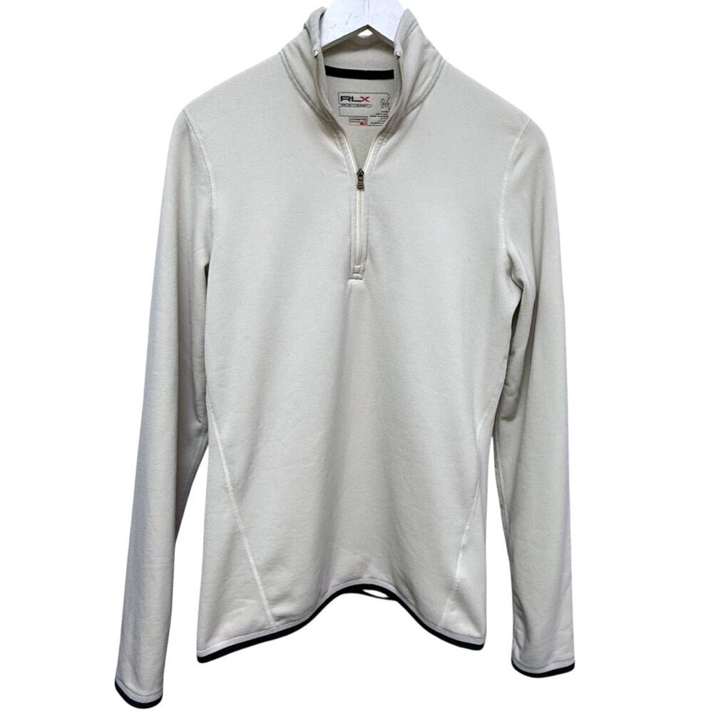 Ralph Lauren RLX Fleece Pullover Medium S/M Womens Cream 1/4 Zip Mock Neck Sport